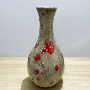 Splatter Studio Pottery Bud Vase Grey and Red Glaze Signed Orleans Fleuriste
